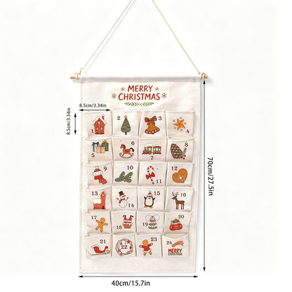 Weihnachts-Adventskalender aus Stoff mit 24 Taschen