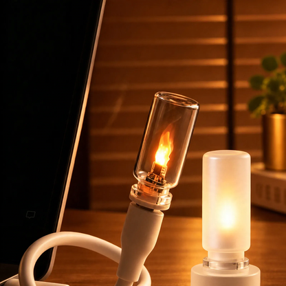 LED-Flammenlicht, USB-Anschluss, Glas und ABS