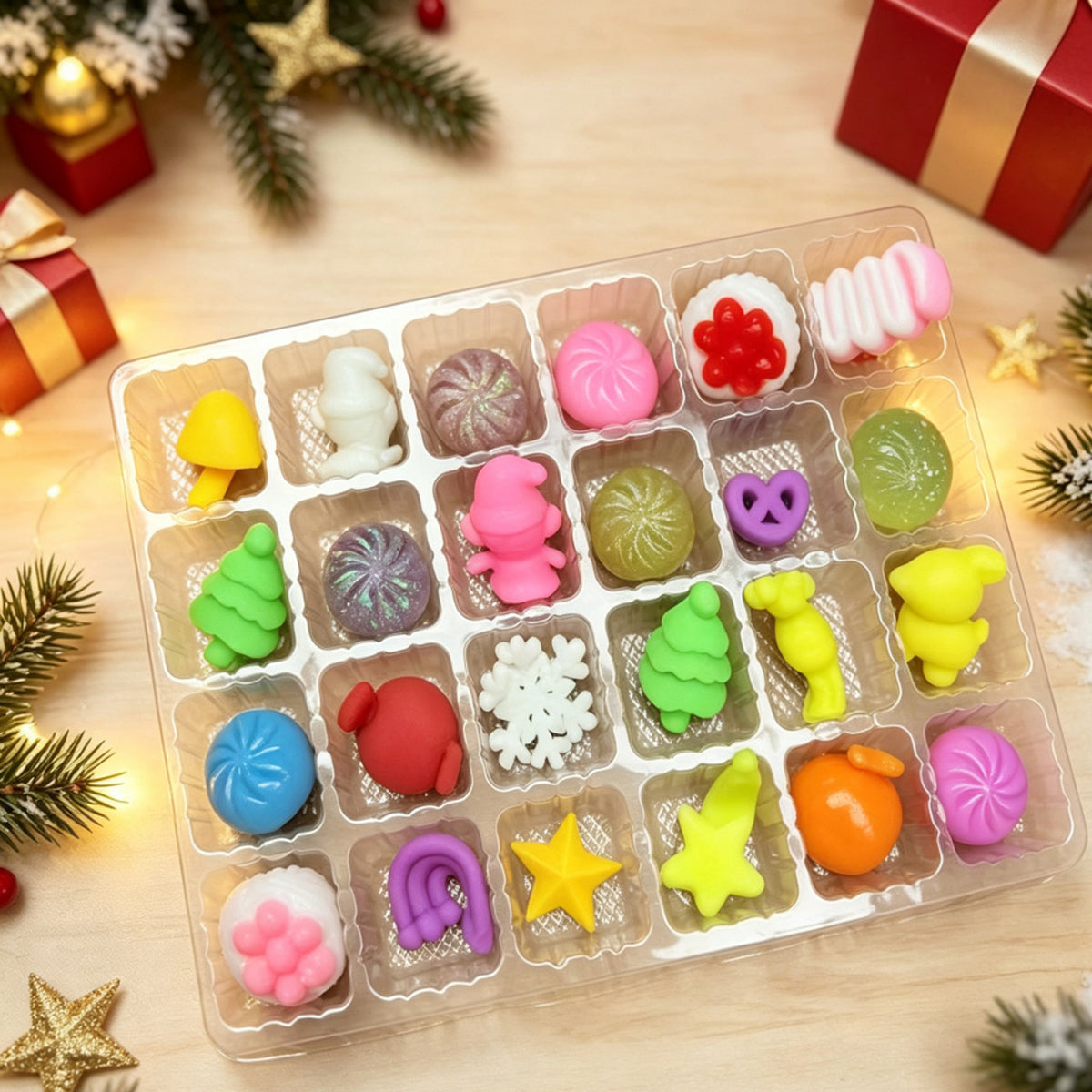 Weihnachts-Adventskalender mit 24 Anti-Stress-Figuren