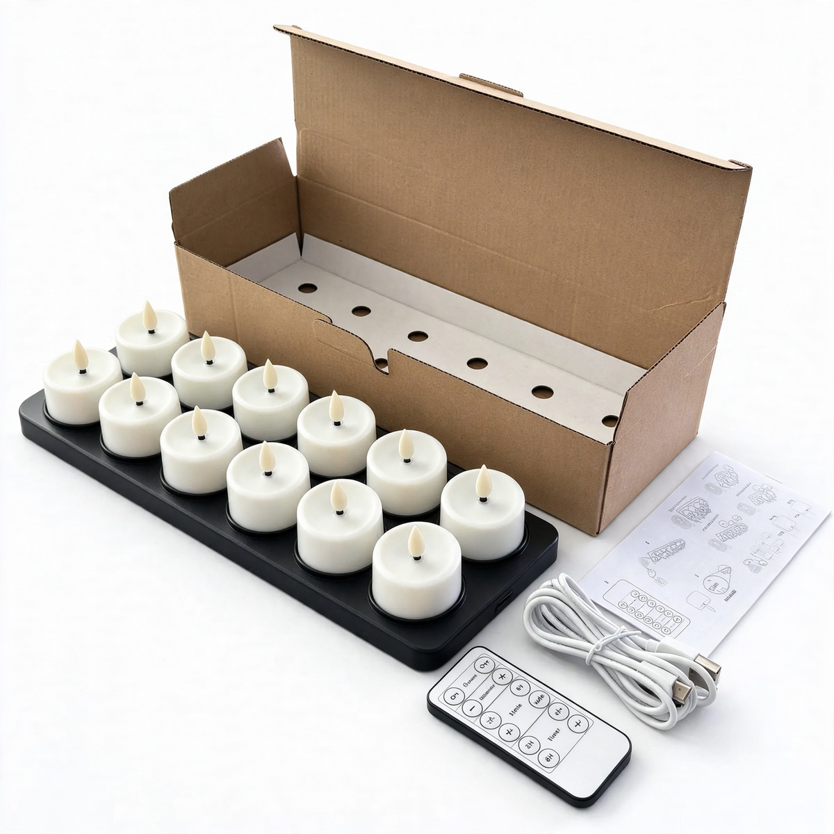 Wiederaufladbares LED-Teelicht-Set mit Ladestation