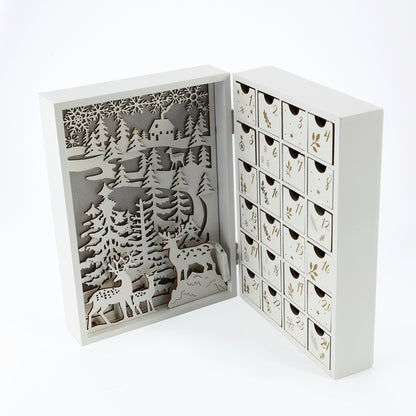 Holz-Adventskalender mit LED-Beleuchtung und Rentier-Motiv