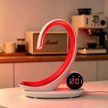 C-förmige LED-Stimmungsleuchte mit Digitaluhr und Rotlicht