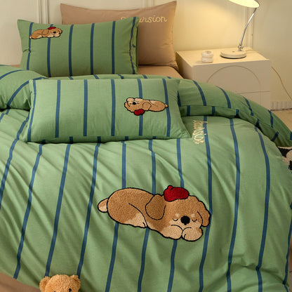 Baumwoll-Bettwäsche-Set mit Cartoon-Stickerei