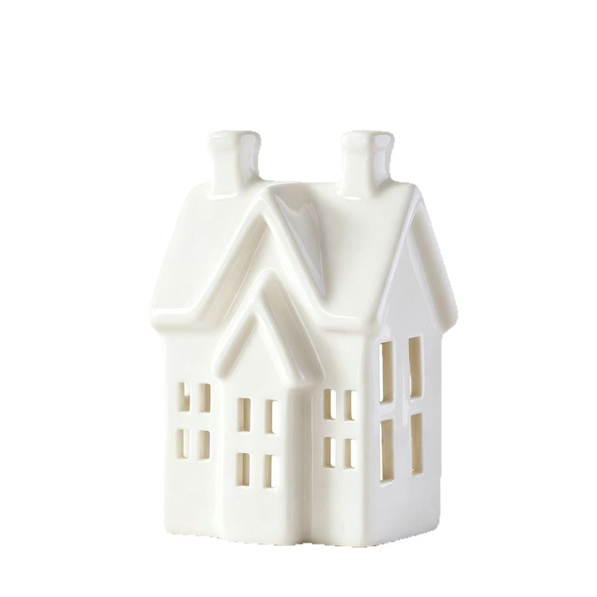Dekoratives Kerzenhaus aus weißem Porzellan