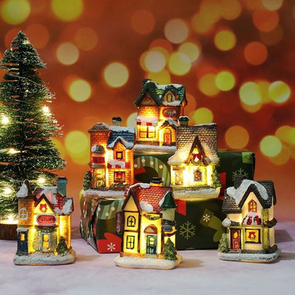 Beleuchtetes Weihnachtshaus aus Kunstharz