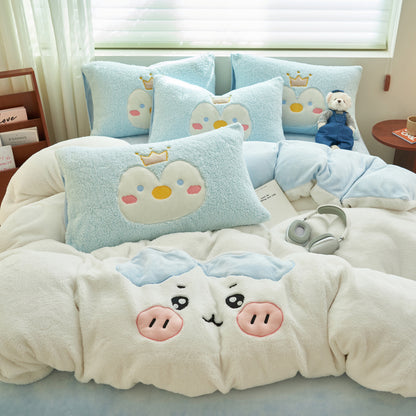 Flauschiges Milchfaser-Fleece-Bettwäsche-Set, verspielt
