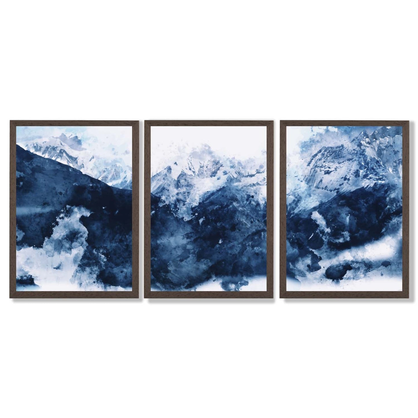 Abstrakte marineblaue Berge, Set mit 3 gerahmten Kunstdrucken
