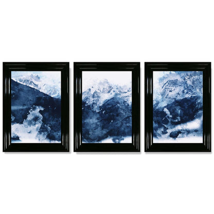 Abstrakte marineblaue Berge, Set mit 3 gerahmten Kunstdrucken