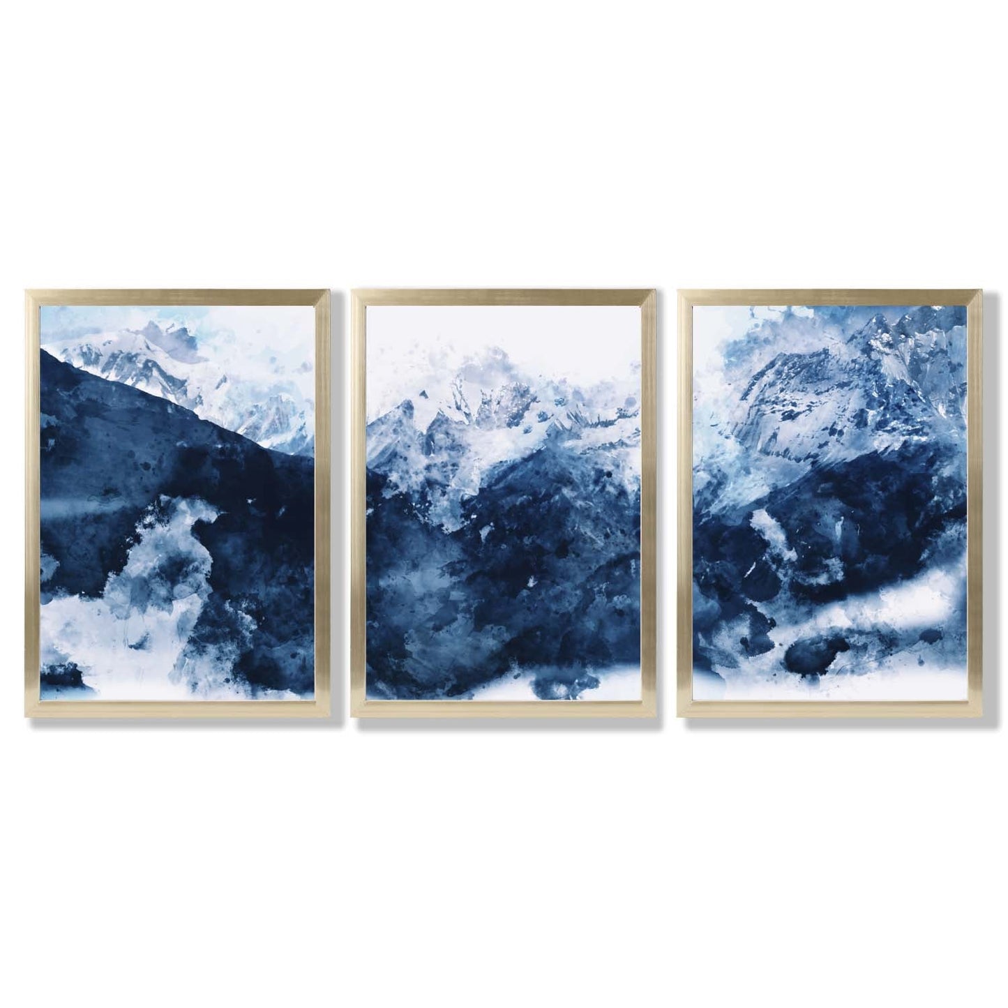 Abstrakte marineblaue Berge, Set mit 3 gerahmten Kunstdrucken