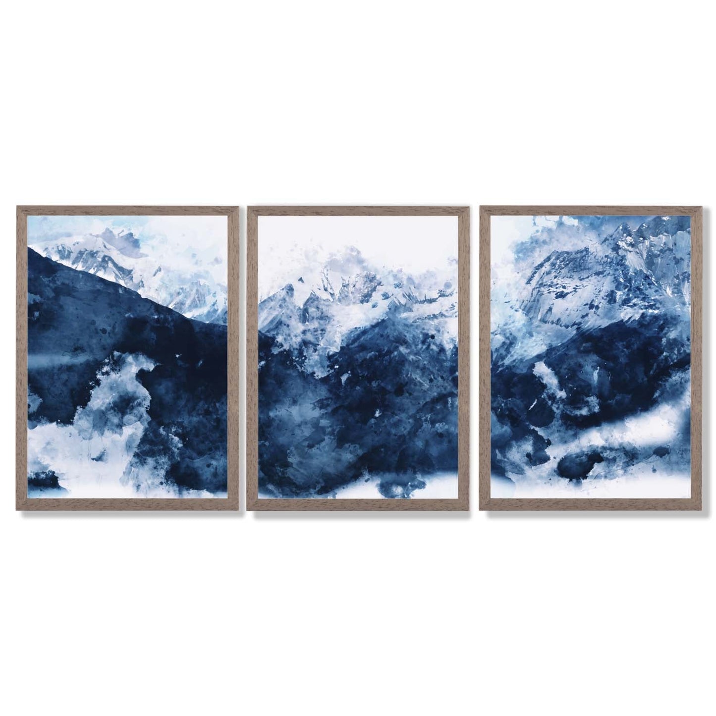 Abstrakte marineblaue Berge, Set mit 3 gerahmten Kunstdrucken