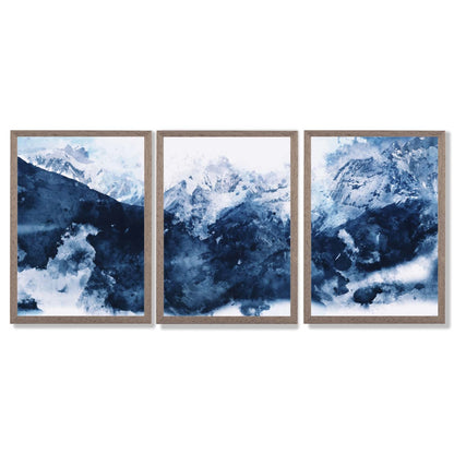 Abstrakte marineblaue Berge, Set mit 3 gerahmten Kunstdrucken