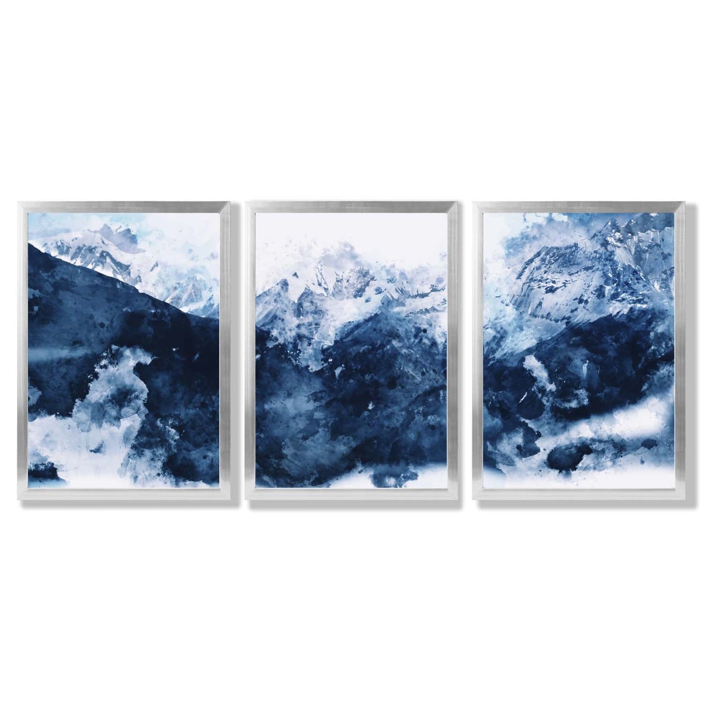 Abstrakte marineblaue Berge, Set mit 3 gerahmten Kunstdrucken