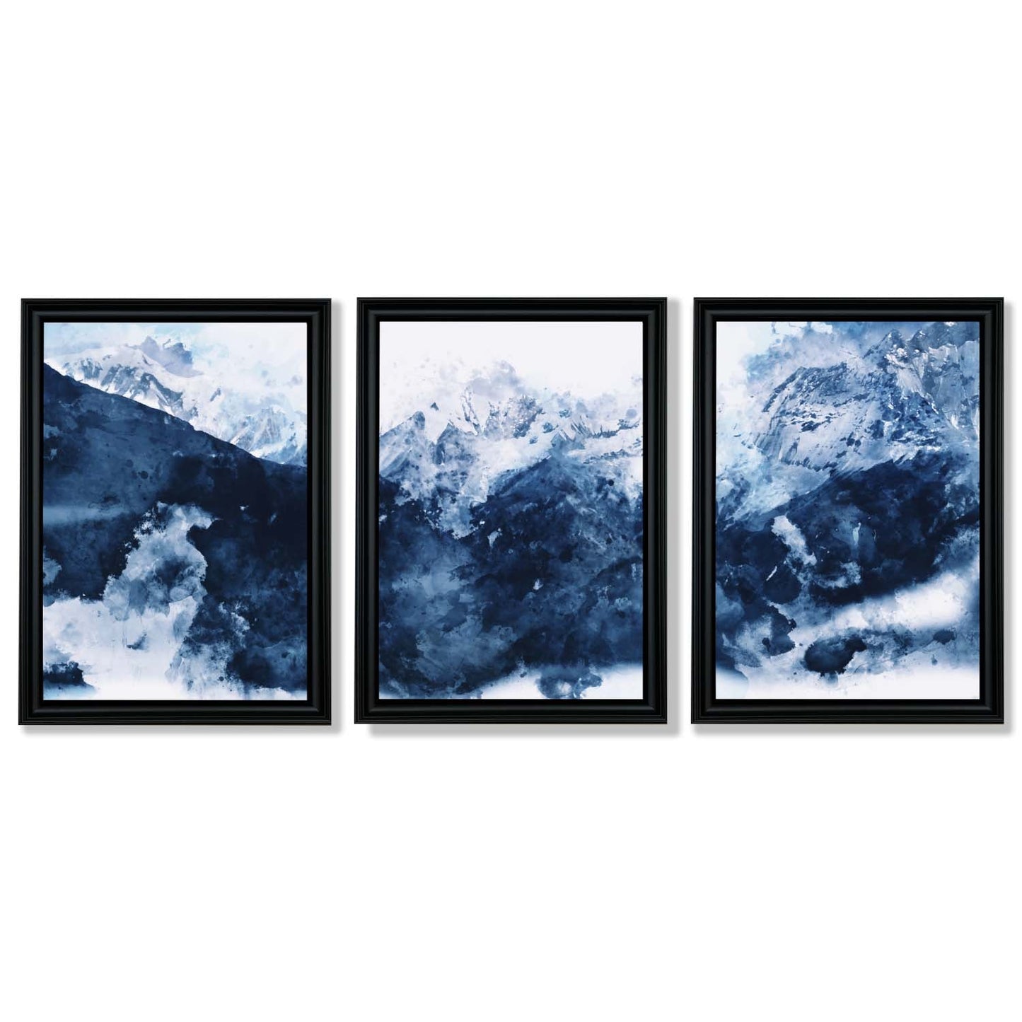 Abstrakte marineblaue Berge, Set mit 3 gerahmten Kunstdrucken