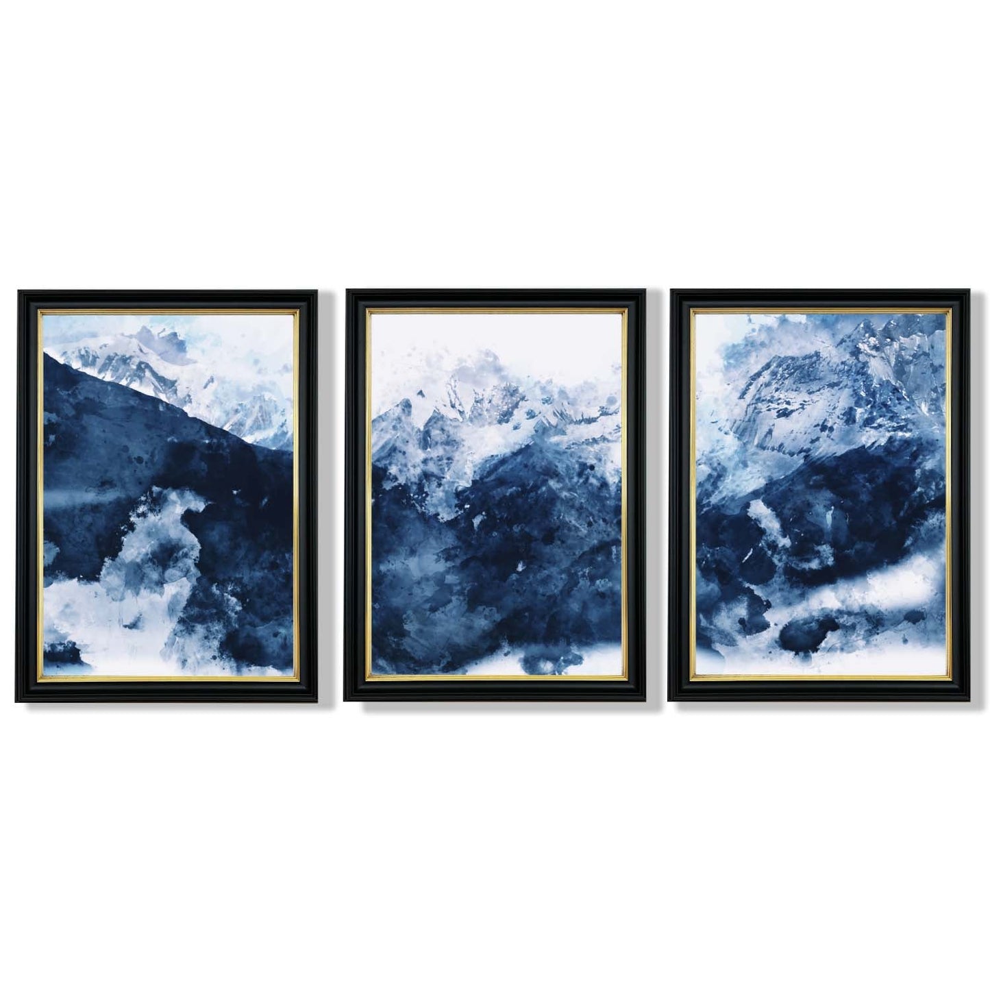 Abstrakte marineblaue Berge, Set mit 3 gerahmten Kunstdrucken