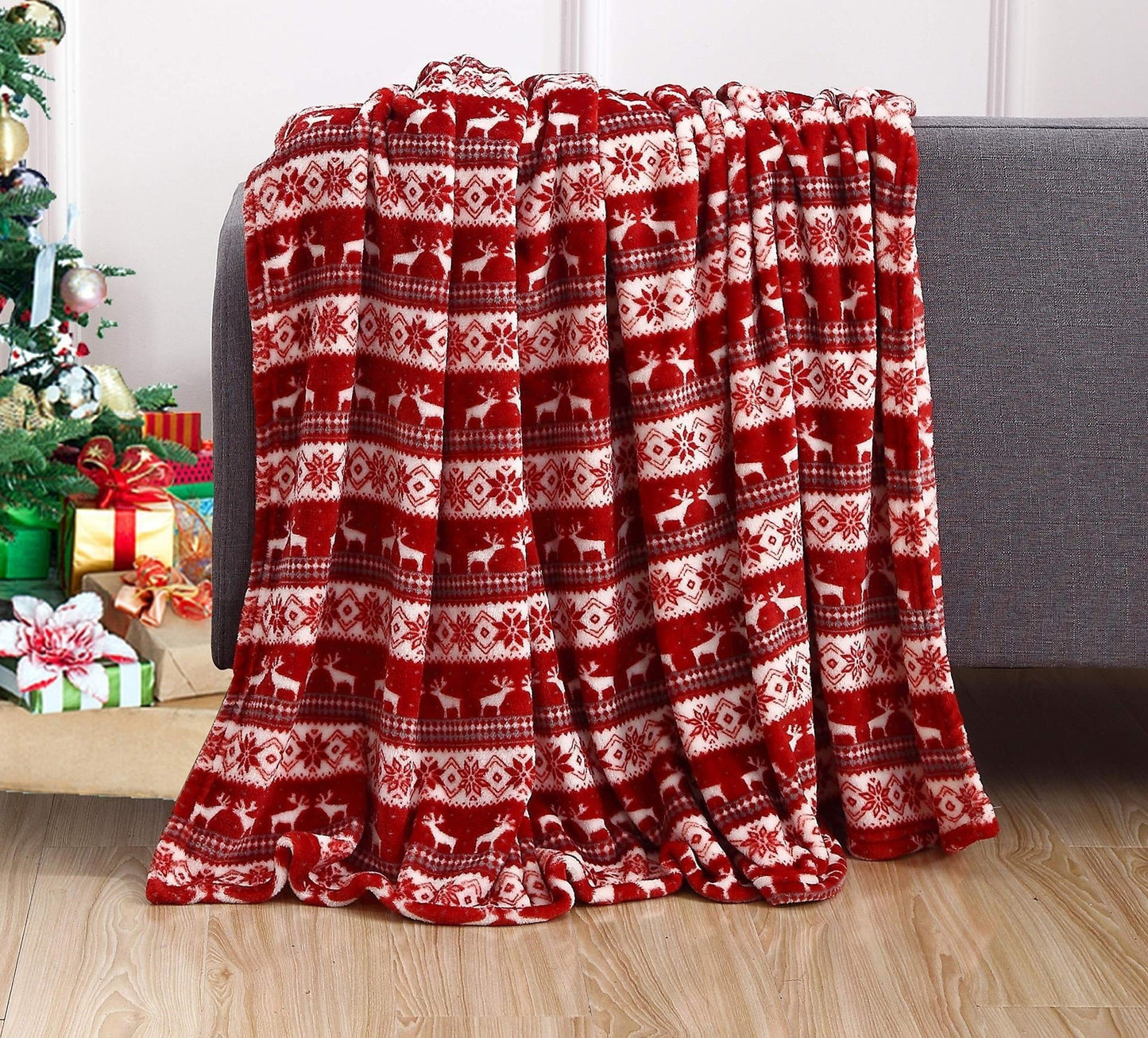 Brehn | Weihnachts-Elch Schneemann Santa Claus Druck Decke Winter Beidseitige Flanell Decke