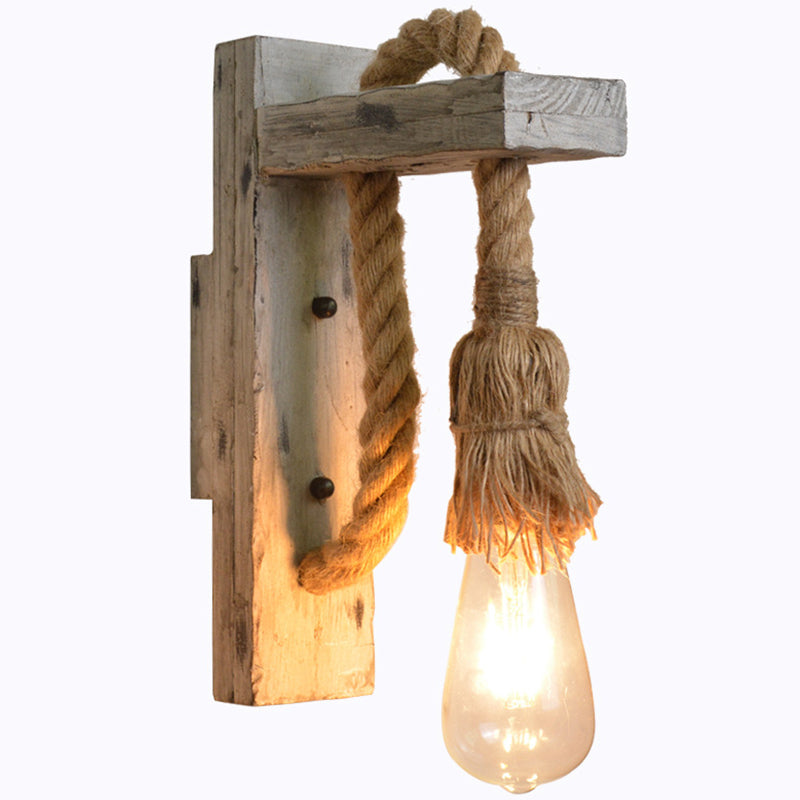 L-Arm Holz Wandlampe Industrie 1 Kopf Flur Wandbeleuchtung Ideen mit Seildeck in Grau | Brehn