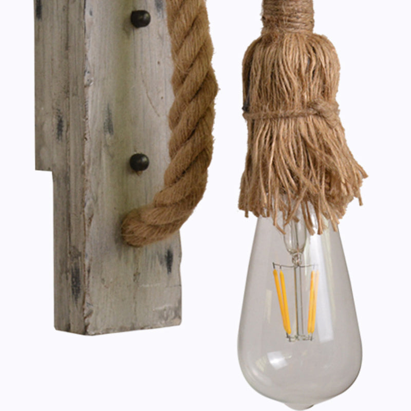 L-Arm Holz Wandlampe Industrie 1 Kopf Flur Wandbeleuchtung Ideen mit Seildeck in Grau | Brehn