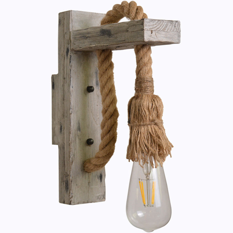 L-Arm Holz Wandlampe Industrie 1 Kopf Flur Wandbeleuchtung Ideen mit Seildeck in Grau | Brehn