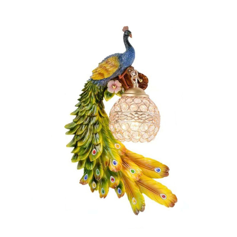 Brehn | Hars Wandlamp Sconces Pauw 1 Licht Traditionele Wandmontage Lamp met Globe Kristal Ingebedde Schaduw
