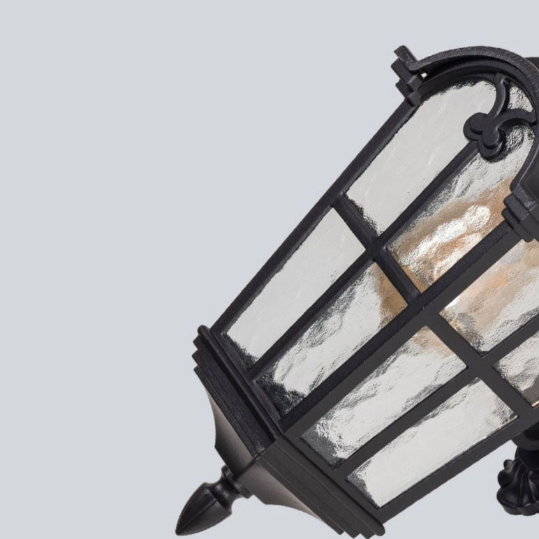 Traditionelle europäische quadratische Fensterform Aluminium Glas 1-Licht Wand sconce Lampe für Außenpatio | Brehn
