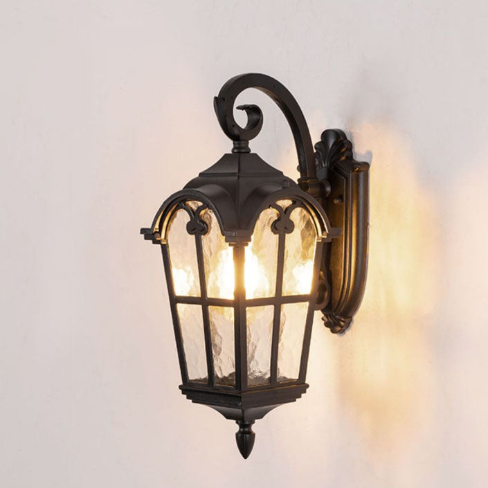 Traditionelle europäische quadratische Fensterform Aluminium Glas 1-Licht Wand sconce Lampe für Außenpatio | Brehn