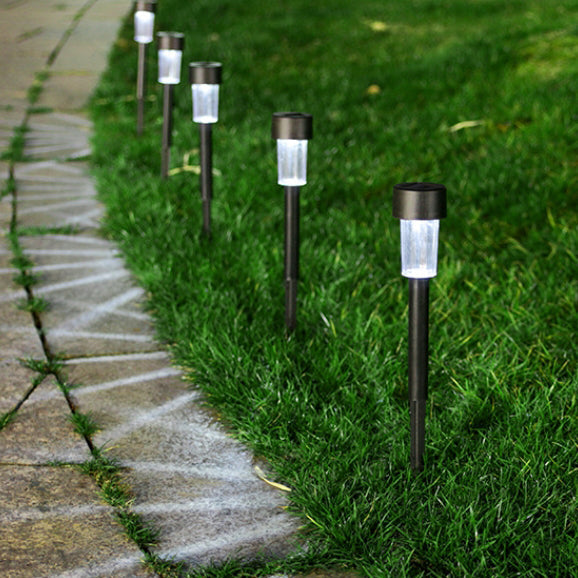 Moderner minimalistischer wasserdichter solarzylindrischer Kunststoff-Edelstahl-LED-Landschaftslicht für den Garten | Brehn