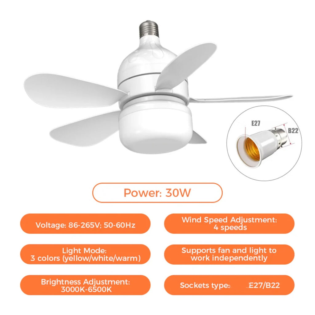 2-in-1 LED-Deckenventilatorlicht mit Fernbedienung, E27/B22-Basis | Brehn