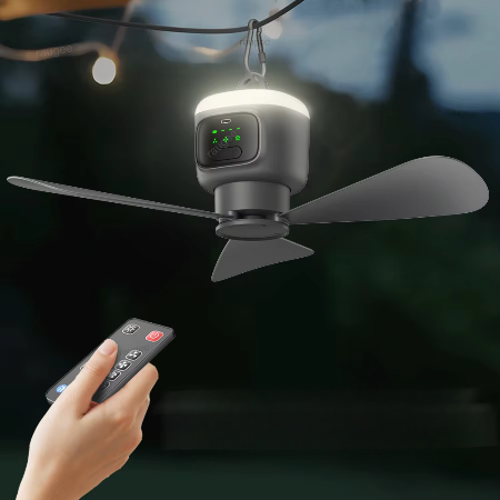 Ultimativer wiederaufladbarer Deckenventilator für den Außenbereich mit 12000 mAh Kapazität und LED-Beleuchtung