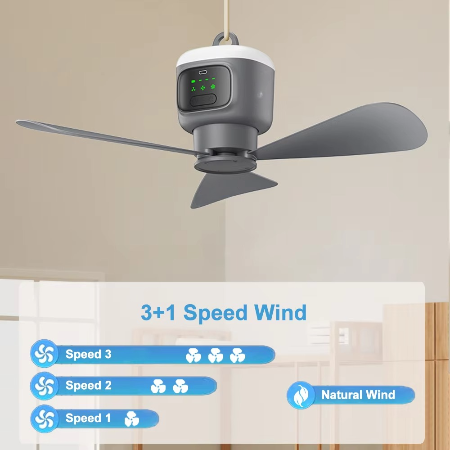 Ultimativer wiederaufladbarer Deckenventilator für den Außenbereich mit 12000 mAh Kapazität und LED-Beleuchtung