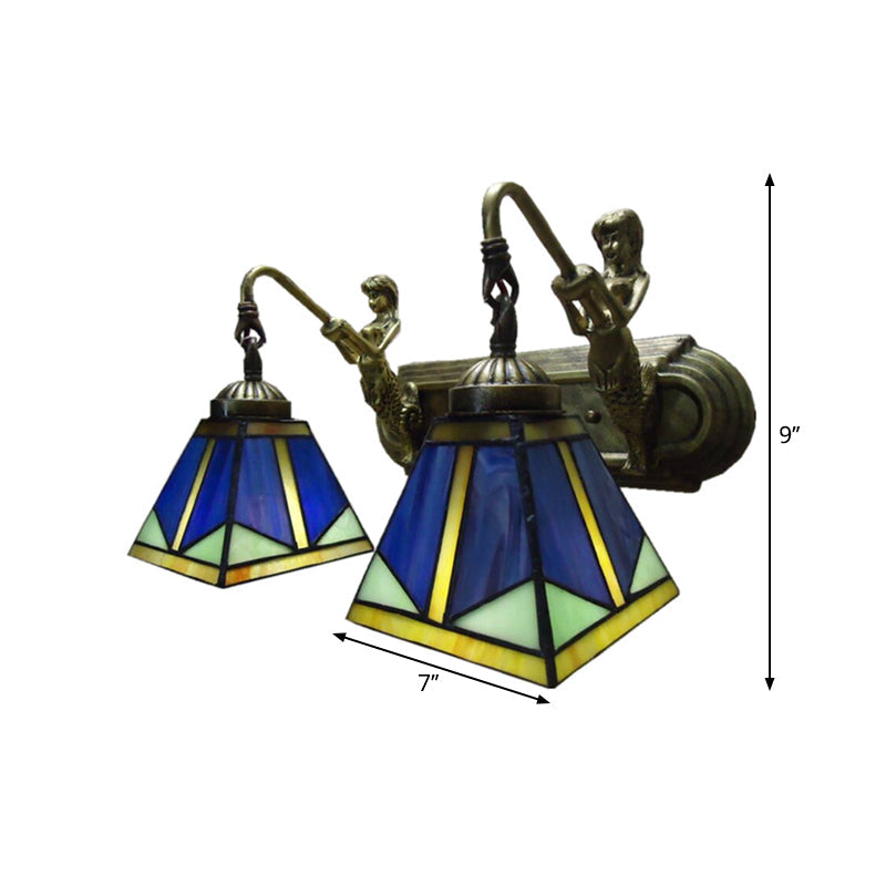 Trapezium Wandmontage Lampe Fixture Tiffany Bronze Geschnittenes Glas Wandbeleuchtung mit Meerjungfrauenarm