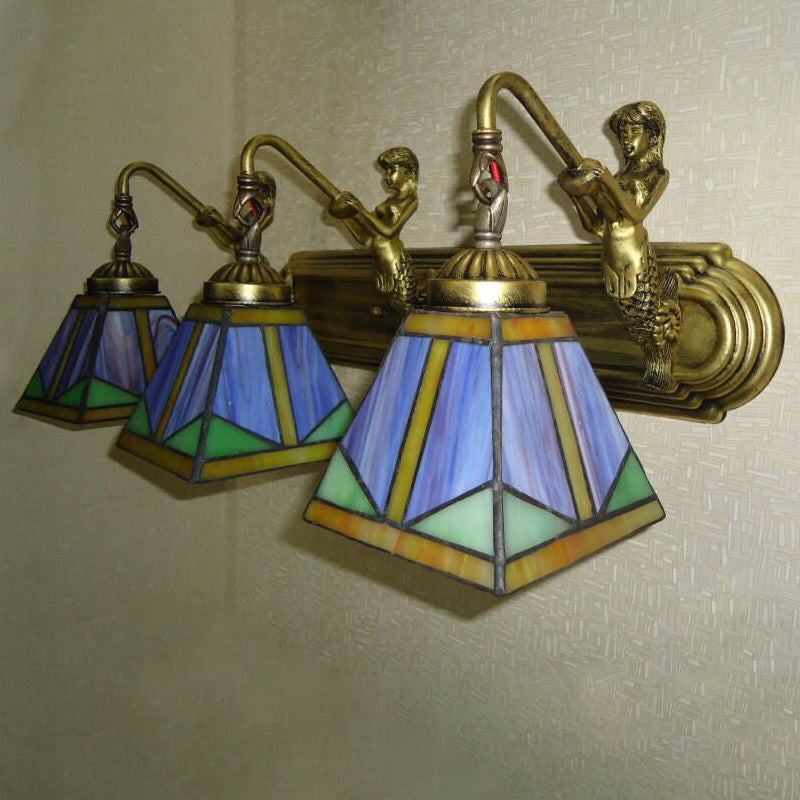 Trapezium Wandmontage Lampe Fixture Tiffany Bronze Geschnittenes Glas Wandbeleuchtung mit Meerjungfrauenarm