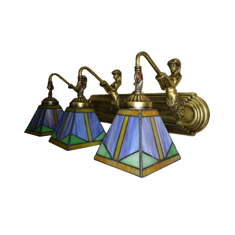 Trapezium Wandmontage Lampe Fixture Tiffany Bronze Geschnittenes Glas Wandbeleuchtung mit Meerjungfrauenarm
