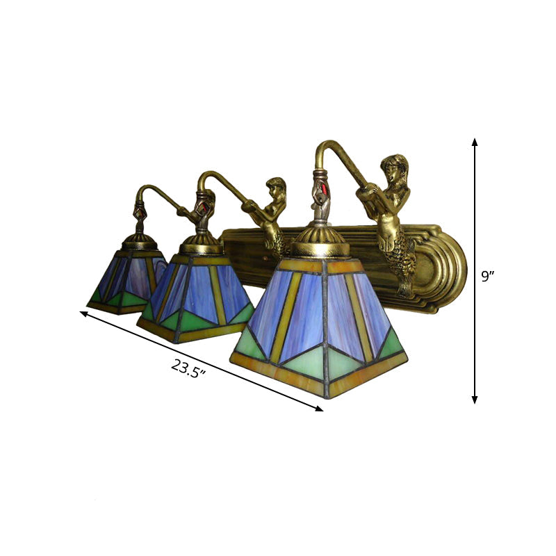 Trapezium Wandmontage Lampe Fixture Tiffany Bronze Geschnittenes Glas Wandbeleuchtung mit Meerjungfrauenarm