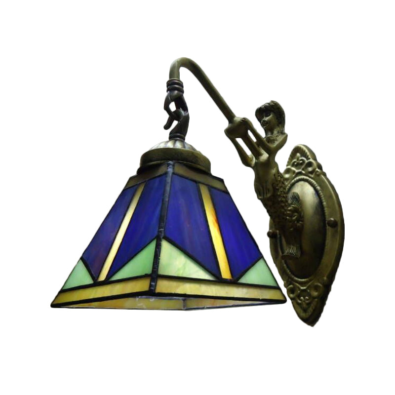 Trapezium Wandmontage Lampe Fixture Tiffany Bronze Geschnittenes Glas Wandbeleuchtung mit Meerjungfrauenarm