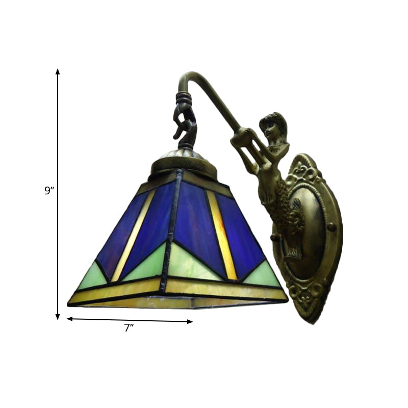 Trapezium Wandmontage Lampe Fixture Tiffany Bronze Geschnittenes Glas Wandbeleuchtung mit Meerjungfrauenarm