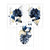 Abstraktes geometrisches Blumenmuster in Marineblau und Gold, 3er-Set Wandbilder
