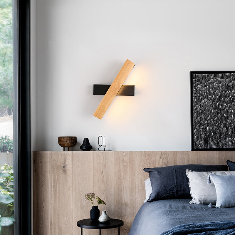 Lineare Lese-Wandleuchte Moderne Holz Rotierbare LED Schlafzimmer Wandleuchte Beleuchtungseinrichtung | Brehn