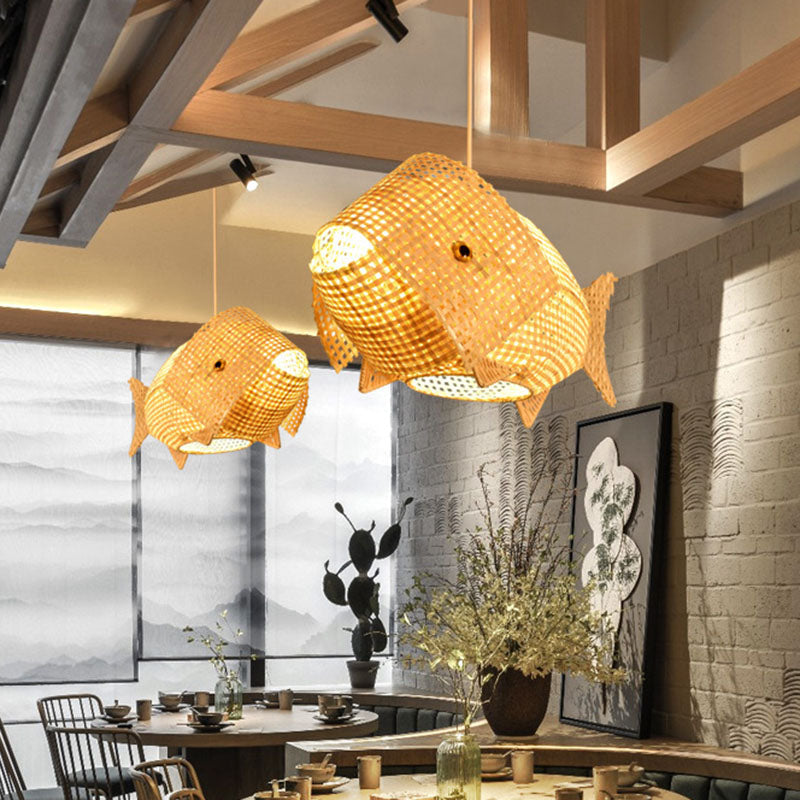 Brehn | WaveGlow Pendelleuchte - Elegante Holz Asiatische Hängeleuchte