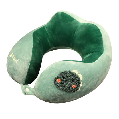 Plüsch-Nackenreisekissen mit ergonomischer U‑Form, Druckknopfverschluss und niedlicher Stickerei