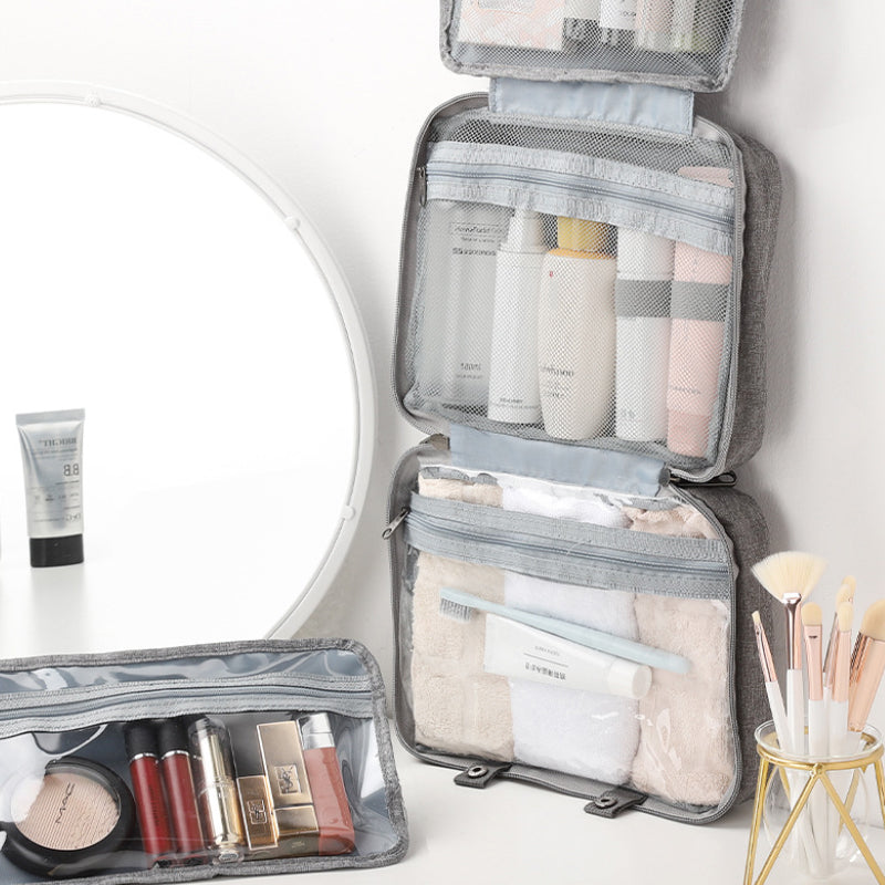 Brehn | Travelique Reise-Kosmetik-Organizer | Kompakt & Wasserabweisend | Mit 4 Fächern & 360° Haken | Für Damen & Herren