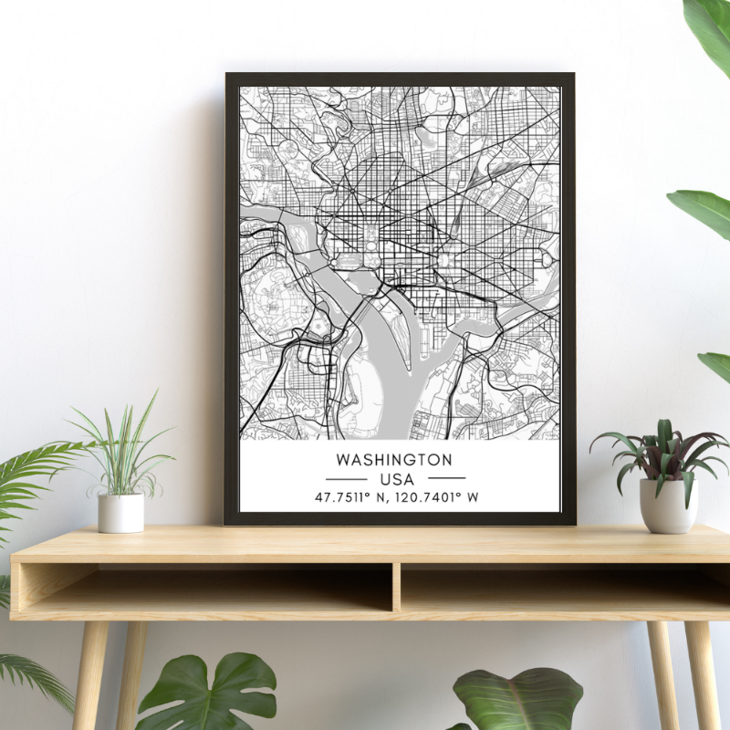 Stadtplan von Washington – Leinwandbild