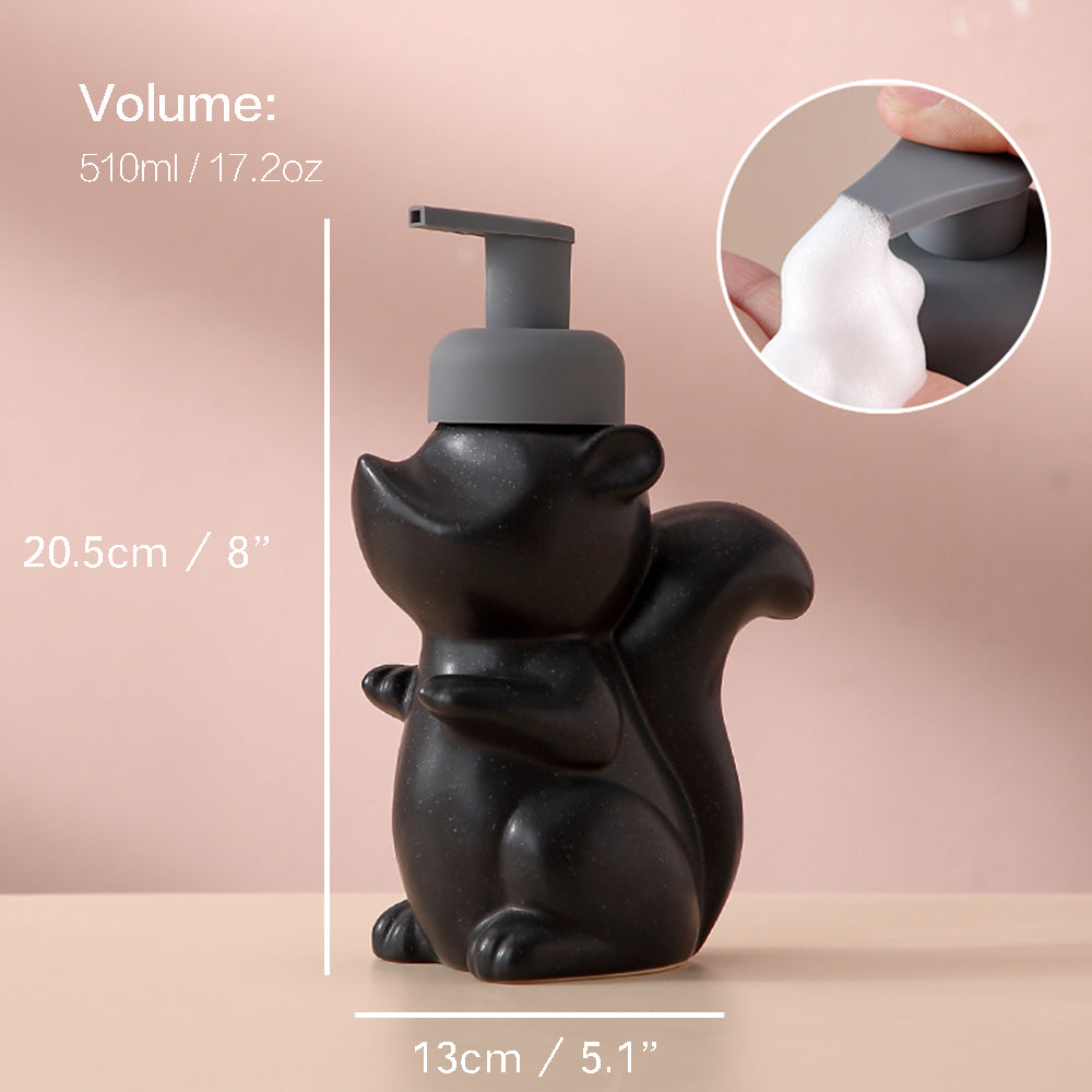 Brehn | Keramischer Seifenspender, Eichhörnchen Schaum-Pumpen Badezimmerflasche, Tierdesign, nachfüllbare wiederverwendbare Lotion-Pumpe für Badezimmer Küche, 510ml/17,2oz