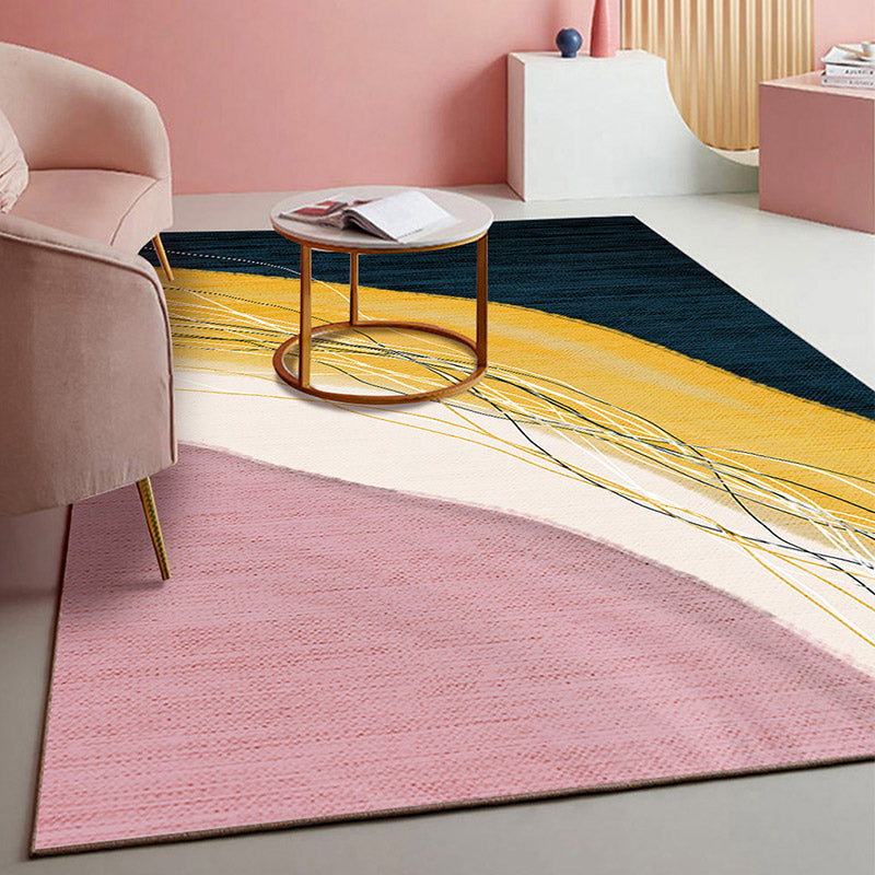 Brehn | Retro Abstract Line Art Teppich Mehrfarbiger Mid-Century Teppich Synthetik Waschbar Fleckenresistent Rutschfester Teppich für das Wohnzimmer