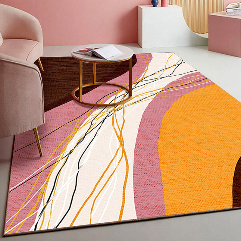 Brehn | Retro Abstract Line Art Teppich Mehrfarbiger Mid-Century Teppich Synthetik Waschbar Fleckenresistent Rutschfester Teppich für das Wohnzimmer