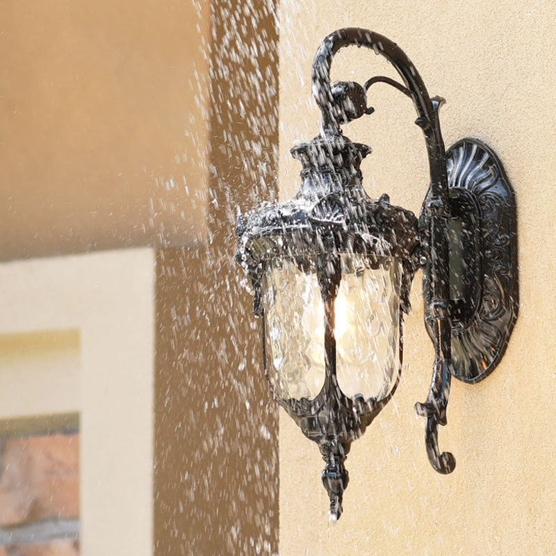 Schwarze Glocken-Wandleuchte Klassisches Rippen-Glas 1 Glühbirne Innenhof-Wandbeleuchtung für Außen | Brehn