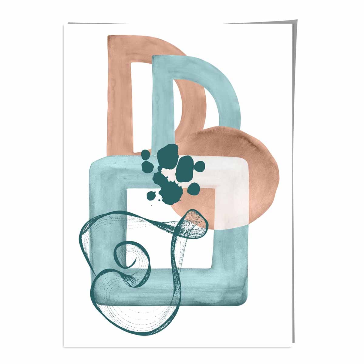 Abstraktes Wandposter in Aquablau und Beige Nr. 1