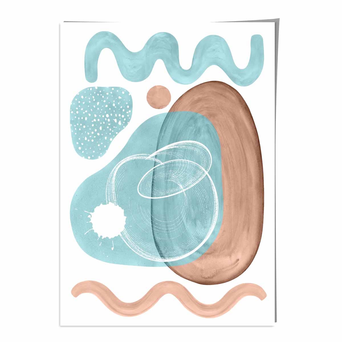 Abstraktes Wandposter in Aquablau und Beige Nr. 2