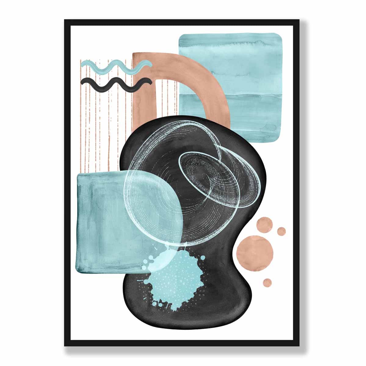 Abstraktes Wandposter in Aquablau und Beige Nr. 5