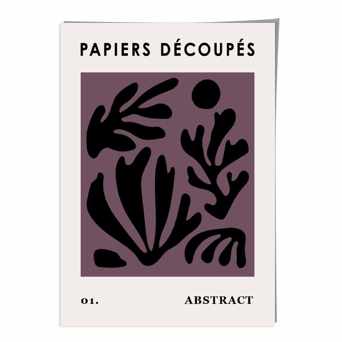 Abstraktes Blumenposter in Dunkelviolett und Schwarz Nr. 1