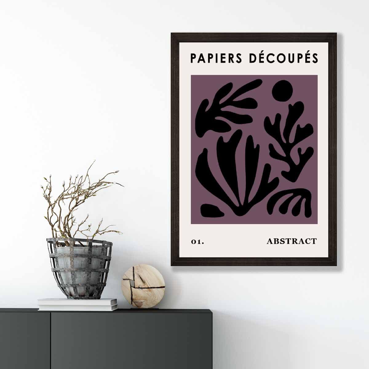 Abstraktes Blumenposter in Dunkelviolett und Schwarz Nr. 1